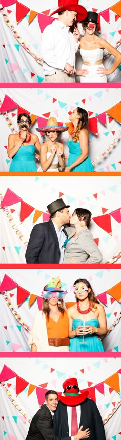 two people are posing for a photo booth