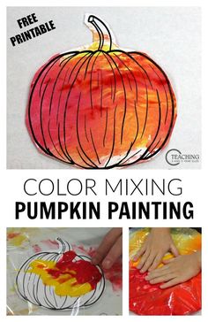 an image of a pumpkin painting with the title color mixing pumpkin painting on it's side