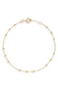 Beaded stations are interspersed between classic links on a delicate chain bracelet handcrafted in Italy from 14-karat gold. 7" length; 1/8" width Lobster clasp closure 14k gold Made in Italy Elegant 14k Gold Filled Chain Bracelet With Lobster Clasp, Dainty 14k Gold Bracelet With Satellite Chain, Classic Gold Bracelet With Satellite Chain As Gift, Adjustable 14k Gold Bracelet With Satellite Chain, 14k Gold Bracelets With Satellite Chain, 14k Gold Satellite Chain Bracelet Gift, Elegant Gold Chain Jewelry With Round Beads, Dainty Yellow Gold Satellite Chain Bracelet, Adjustable Yellow Gold Bracelet With Satellite Chain