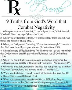 a poster with the words 9 truths from god's word that combat negativeity