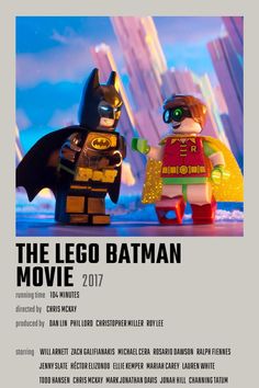 the lego batman movie poster is shown with two characters, one holding his hand out to another