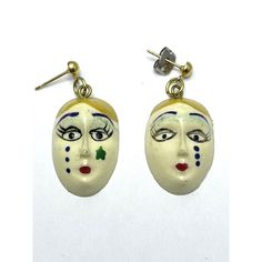 Vintage Art Deco Lady Dangle Earrings. Pierced earrings with dangling hanging faces. Painted women lady faces. Vintage earrings. JH36H. Artistic Hand Painted Earrings, Whimsical Hand Painted Earrings, Art Deco Lady, Etsy Earrings Dangle, Pierced Earrings, Vintage Art Deco, Woman Face, Earings Piercings, Vintage Earrings