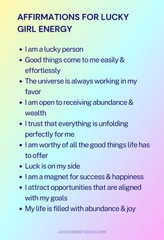 Spirituality Aesthetic Wallpaper Desktop, Being Lucky Quotes, Attractive Energy Aesthetic, Good Luck Mantra, Positive Energy Affirmations, How To Be Lucky, Lucky Girl Manifestation, Lucky Girl Wallpaper Aesthetic, Soft Girl Affirmations