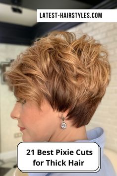 Thick Hair Pixie Cut, Pixie Cuts For Thick Hair, Wavy Pixie Haircut, Cuts For Thick Hair, Short Pixie Cuts, Short Choppy Haircuts, Course Hair, Longer Pixie Haircut, Stacked Hair