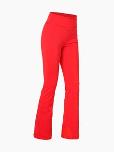 a woman's red pants with an open back and side zippers on the bottom