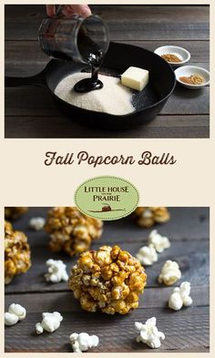 some popcorn balls are being made in a skillet and ready to be eaten by someone