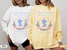 Celebrate the Diamond of the season with these custom regency era sweatshirts that feature a bridgerton inspired design perfect for the bridal book lover. Style these elegant bachelorette party crews for our next girls trip, bachelorette trip or to elevate your girls gone mild bachelorette party or casual bachelorette slumber party. Alls fair in love and parties! 💯   High quality trendy graphic tees, crewnecks, hats, accessories and more! 🤩   Excellent customer service and quick response times Bachelorette Slumber Parties, Lady Elizabeth, Bridal Party Favors, Trendy Graphic Tees, Regency Era, Book Lovers Gifts, Bride Gifts