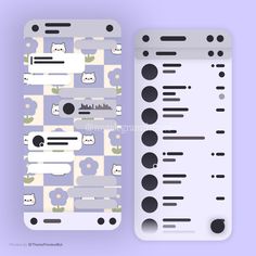 two cell phones with different designs on them, one is white and the other has black dots