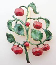 Vintage Sandor Co Signed Enamel Red Fruit Tree Brooch Pin | eBay Fruit Tree, Red Fruit, Pin Jewelry, Fruit Trees, Vintage Watches, Old And New, Antique Jewelry, Brooch Pin, Vintage Antiques