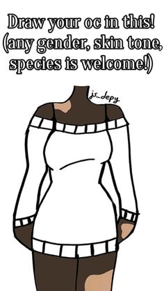 a cartoon drawing of a woman in white shirt and brown pants with text that reads draw your