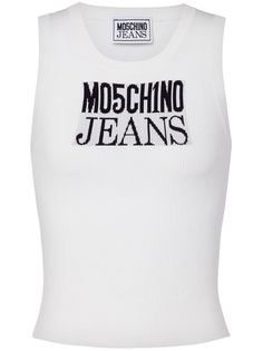 white/black fine ribbed logo print at the chest crew neck sleeveless straight hem Fit Layout, Moschino Jeans, Tank Top White, Jeans Logo, Swag Outfits For Girls, City Dress, Ribbed Tank Top, Ribbed Tank Tops, Ribbed Tank