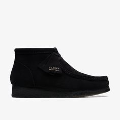 Men Black Suede Wallabee Boots | Clarks US Black Suede Moccasins With Suede Lining, Black Lace-up Suede Chukka Boots, Black Casual Suede Chukka Boots, Black Moccasins With Suede Lining And Round Toe, Black Suede Moccasins With Moc Toe, Black Suede Moccasins For Fall, Black Suede Moccasins With Stitched Sole, Black Suede Moccasins With Rubber Sole, Clarks Wallabee