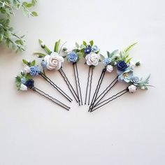 This set dusty blue flower hair pins wedding , of artificial flowers This a beautiful and delicate hair accessory for brides and a nice gift to the bridesmaids   On the wedding day, every bride wants to look fantastic. This flower hair piece , will be a magical addition to your look on your happiest day.  This will emphasize the ease of your image.  The comb is very conveniently attached to the hair and fits in with any hairstyle.  -Material- artificial pearl and artificial greenery  -Colors- dusty blue, green, white - Unique handmade.  Wedding - is one of the most important events in the life of any girl I am happy to try to make the most beautiful decoration for you, to make you feel the most beautiful bride. You deserve the best! Flower Hair Pins Wedding, Blue Wedding Hair, Flower Hair Piece, Hair Pins Wedding, Flower Hair Pieces, Dusty Blue Weddings, Bride Hair Accessories, Blue Tulle, Blue Bridal