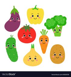 vegetables with faces on white background