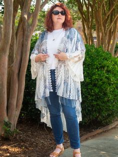 Western Lace duster, Plus Size kimono, plus size cover up, western lace kimono, beach coverup, plus size kimono, longhorn duster, vintage Sizes small to 3x  Standard U.S. Womens sizing small medium large extra large 2x 3x Sizing: Small 4-6 Medium 8-10 Large 12-14 Xlarge 16-18 2x 20-22 3x 24-26 *Full refund within three days of delivery if not satisfied *GREAT flexible fit for many body shapes.  Wear open or closed. *Easy layer every season, dress it up or down. Wear it with leggings, jeans, skir Bohemian Lace Kimono For Festivals, Bohemian Spring Kimono With Lace Trim, Bohemian Lace Open Front Kimono, Long Bohemian Lace Kimono, Long Lace Bohemian Kimono, Bohemian Lace Kimono With Lace Trim, Open Front Lace Trim Cover-up For Festivals, Bohemian Lace Kimono, Bohemian Spring Beach Duster Cover-up