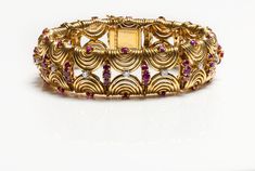 Gold Ruby Diamond Bracelet Circles Ruby Diamond Bracelet, Bracelet Diamond, Bracelets Gold Diamond, Gold Circle, Bracelet Vintage, Antique Diamond, Ruby Diamond, Vintage Bracelets, Gemstone Bracelets