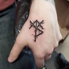 a person's hand with a tattoo on it