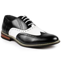 Platform Measures Approximately .25" High Quality Man-Made Faux Leather Upper , Rubber Sole Lightly Padded Man-Made Sole Two Tone Black /White Perforated Wing Tip Detail And Block Heel Great For Any Dress, Formal, Or Party Occasions Brand New With Original Shoe Box Classic White Dress Shoes For Party, Retro Black Oxfords For Derby, Retro Black Oxfords With Round Toe, Retro Black Round Toe Oxfords, Retro Black Wingtip Oxfords, Retro Black Cap Toe Oxfords, Retro Black Oxfords With Leather Sole, Black Leather Retro Oxfords, Vintage White Formal Oxfords