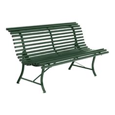 a black park bench sitting on top of a metal frame chair legs and armrests