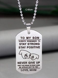 Style:Casual \nGender:Boys \nColor:Silver \nMaterial:Stainless Steel \nMagnetic:No \nApplicable Age:3-14Y \n Mom To Son, Teen Necklaces, Alphabet Necklace, Teen Jewelry, Kids Necklace, Engraved Gifts, Friend Birthday Gifts, Letter Necklace, Stainless Steel Necklace