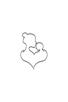 a black and white line drawing of a mother holding her baby in her arms with the word love written on it