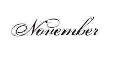 the word november written in cursive writing on a white background with black ink