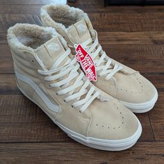 New Mens Vans Sk8-Hi Cozy Biscotti Sherpa Faux Fur Sneaker Shoes Size 11.5. They Are Mens Size 11.5 Which Is Equivalent To A Women's Size 13. Unworn With The Original Tag Attached, Please Refer To All Of The Images. Happy Shopping! Vans #: Vn0a7q5nbvv Will Ship Same Or Next Day, Bundle To Receive A Discount And Only Pay 1 Shipping Price! Fuzzy Vans High Top, Suede Sneakers For Streetwear In Winter, Winter Suede Sneakers For Streetwear, Vans Leather Winter Sneakers, White Winter Sneakers With Cushioned Footbed, Vans Winter Sneakers With Round Toe, Vans Round Toe Winter Sneakers, Vans Round Toe Sneakers For Winter, Cream Low-top Winter Sneakers