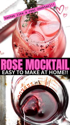 rose cocktail in a glass with ice and garnish