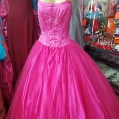 Quinceaera Sweet Sixteen Ball Gown Dress. New With Tags. Color: Fuchsia Size:L Zip And Corset Back Pink Evening Dress With Fitted Bodice For Quinceanera, Elegant Pink Dress For Quinceanera, Pink Dress With Fitted Bodice For Debutante Ball, Pink Ball Gown With Fitted Bodice, Pink Dress Style Ball Gown For Prom Season, Pink Gown With Sweetheart Neckline, Blue Flowy Dress, Purple Satin Dress, Flowy Beach Dress