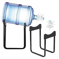 the water bottle holder is attached to two black hooks and holds it in place for drinking