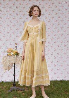 Materials: 35% Viscose 32% Cotton 19% Polyester 14% linen Features: Lace placket and cuffs Wonderland Dress, Textured Cardigan, 40 Dress, French Retro, Wool Clothing, Lace Cardigan, Romantic Dress, Dress Set, Effortless Chic