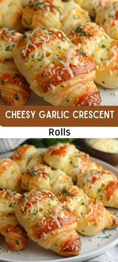 cheesy garlic crescent rolls on a white plate