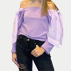 Material: 95% Polyester 5% Spandex Trendy Purple Tops For Brunch, Spring Party Blouse In Elastane, Spring Purple Off-shoulder Top, Stretch Summer Blouse, Fitted Purple Top For Brunch, Stretch Elastane Summer Blouse, Purple Stretch Feminine Top, Purple Tops For Night Out In Spring, Stretch Purple Feminine Tops