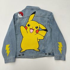 a denim jacket with an image of pikachu on it