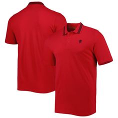 a red polo shirt with black piping on the collar