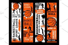 Basketball sport grunge banners Orange Backgrounds, Ball Vector, New York Basketball, Sport Basketball, Basketball Leagues, Graphic Liner, Team Games, Orange Background, Banners