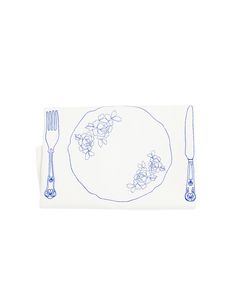 a place mat with a plate and fork on it