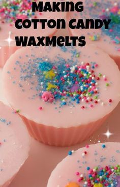 pink cotton candy with colorful sprinkles and text overlay reading making cotton candy wax melts