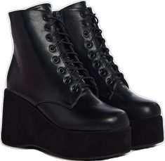 Edgy Lace-up Wedge Boots For Streetwear, Grunge Lace-up Boots For Fall, Edgy Lace-up Wedge Boots For Fall, Edgy Lace-up Faux Leather Platform Boots, Fall Grunge Lace-up Boots, Grunge Lace-up Platform Boots For Concerts, Black Alternative Style Combat Boots For Party, Black Alternative Combat Boots For Party, Black Lace-up Platform Boots For Concert