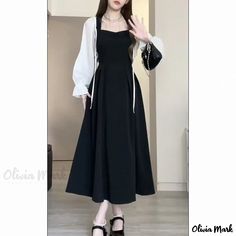 Olivia Mark - Solid Sweetheart Neckline Cross Strap Dress with Waist Cinching Detail - Elegant Maxi Dress Sleeveless Dress With Shirt Underneath, Dress With Shirt Underneath, Cross Strap Dress, Long Black Skirt, Womens Dress Suits, Elegant Maxi Dress, Suspender Skirt, Brown Outfit, Cardigan Outfits