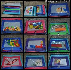 many different pictures of children's crafts in various colors and sizes, including plastic bags