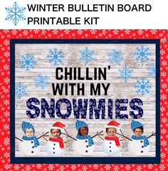 the winter bulletin board with pictures of children in snowmen