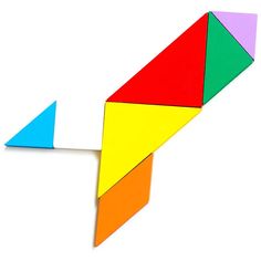 an origami piece with three different colored triangles