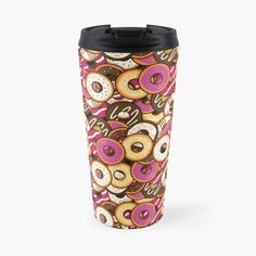 a colorful cup with donuts on it