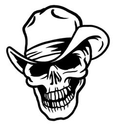 a skull wearing a cowboy hat