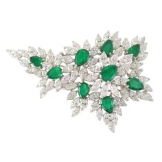 platinum Marquise diamond and pear shape Emerald brooch 
 59 marquise cut diamonds 12.50 caarats
 9 emeralds 12.00 carats Emerald Brooch, Titanic Jewelry, Synthetic Diamond, Vintage Jewelry Art, Antique Brooches, Sterling Silver Jewelry Handmade, Diamond Brooch, Green Jewelry, Royal Jewels