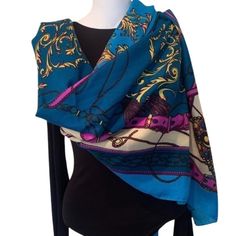 Women’s Beautiful Turquoise Wrap/Scarf Gorgeous Print 50” X 50” Chic Blue Silk Scarf For Spring, Blue Shawl Scarves For Spring, Blue One Size Scarves For Spring, Blue Scarves For Spring, One Size, One Size Blue Scarves For Spring, Turquoise Print, Fleece Scarf, Nike Tennis Dress, Striped Scarves