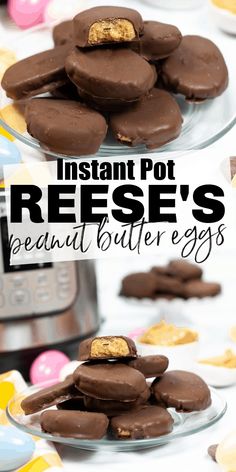 instant pot reese's peanut butter eggs on a plate with an instant pot in the background