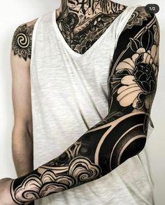 Solid Black Tattoo, Geometric Sleeve Tattoo, Tattoos Inspiration, Full Arm Tattoos, Ornamental Tattoo, Geometric Sleeve