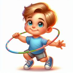 a little boy playing with a hula hoop